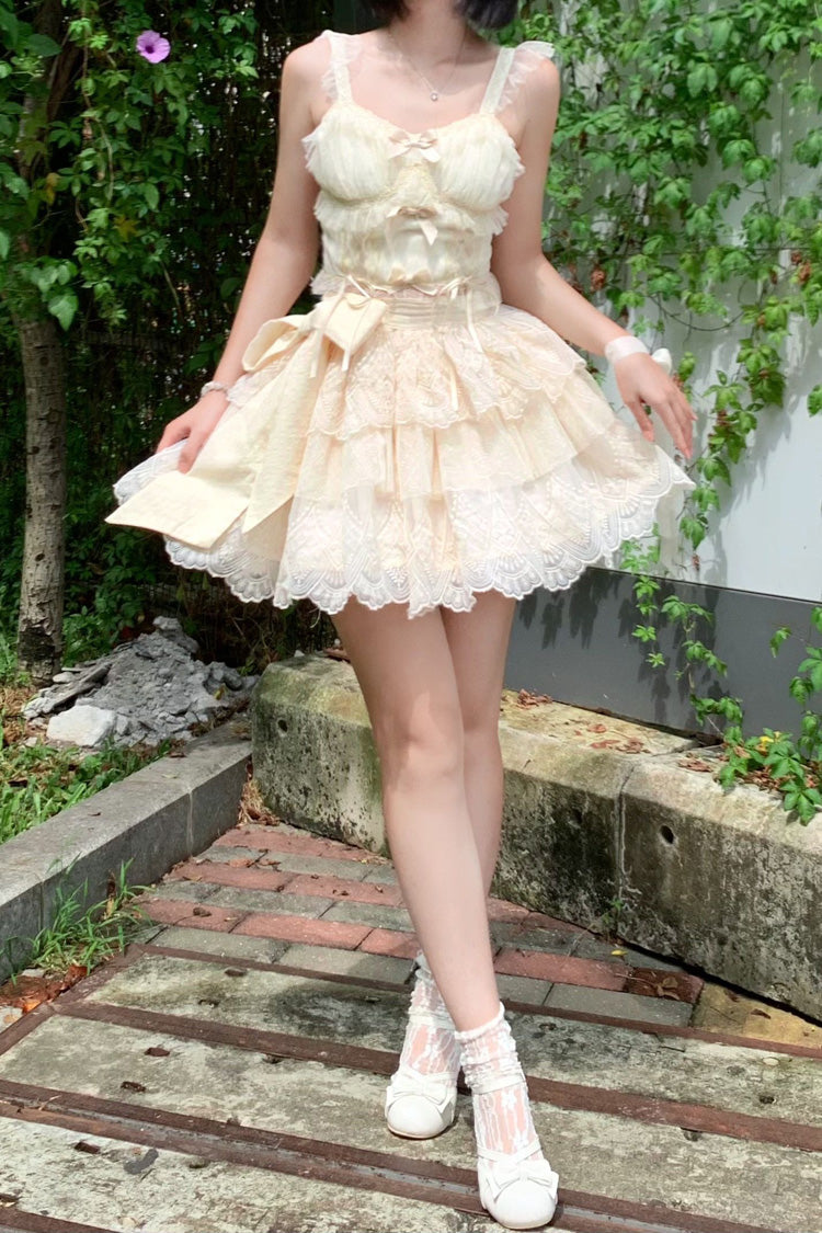 Ivory Triple-Layer Sweet Skirt with Bow - Tidal