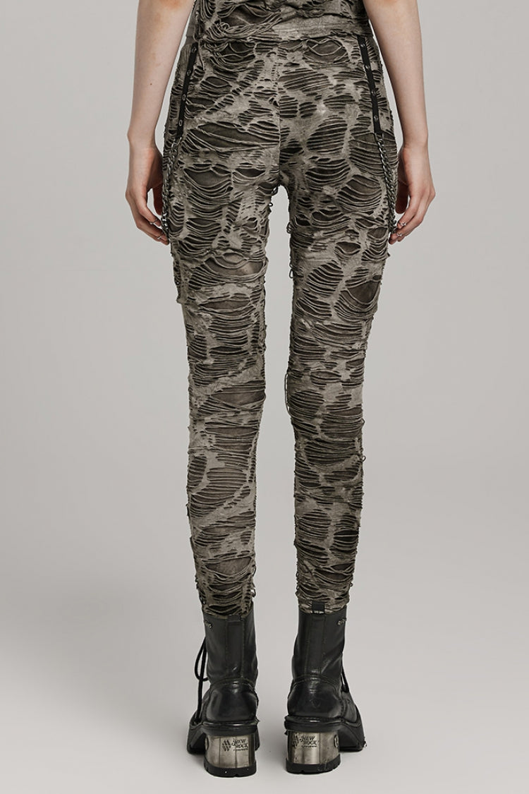 Tailored Distressed Eyelet Chain Steampunk Leggings for Women