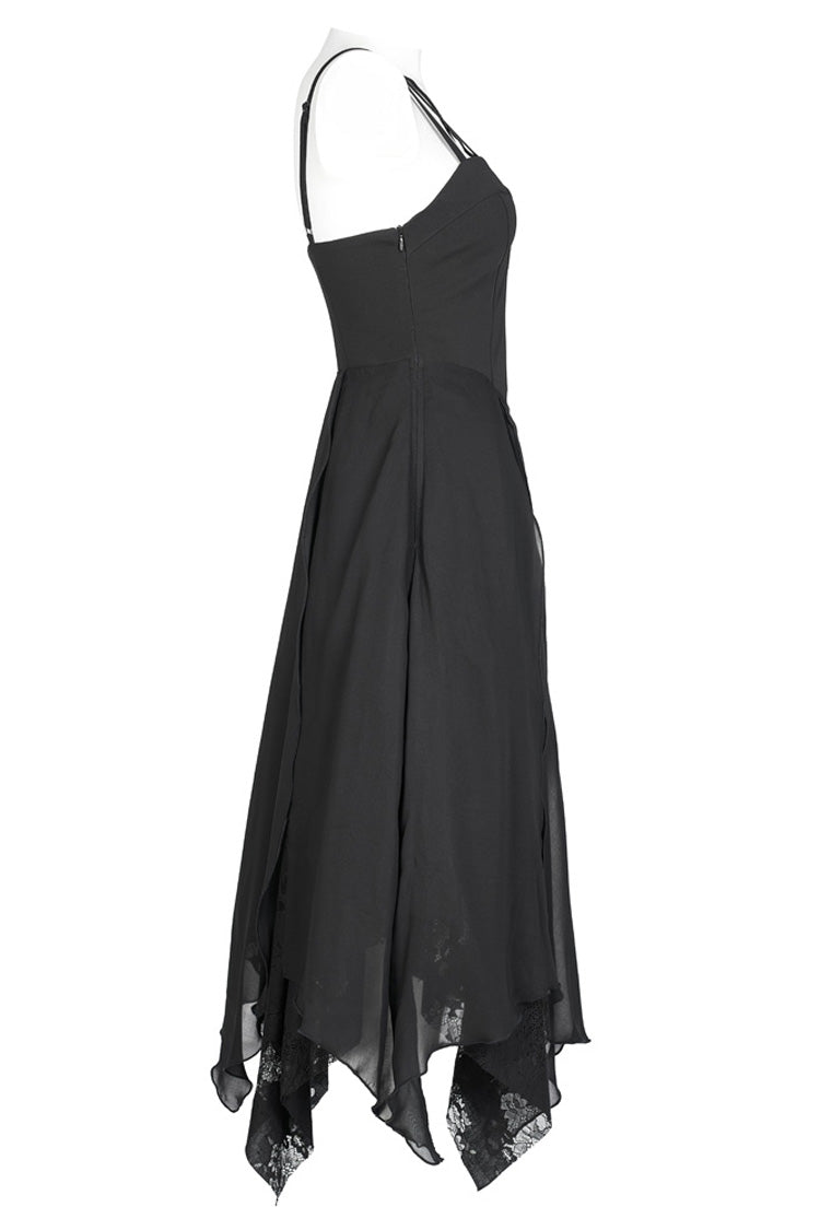 Double-Layer Chiffon Lace Irregular Hem Sling Sleeveless Gothic Dress