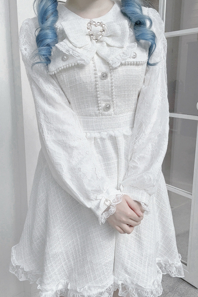 Ivory Pearl and Bow Lace-Embellished Jirai Dress