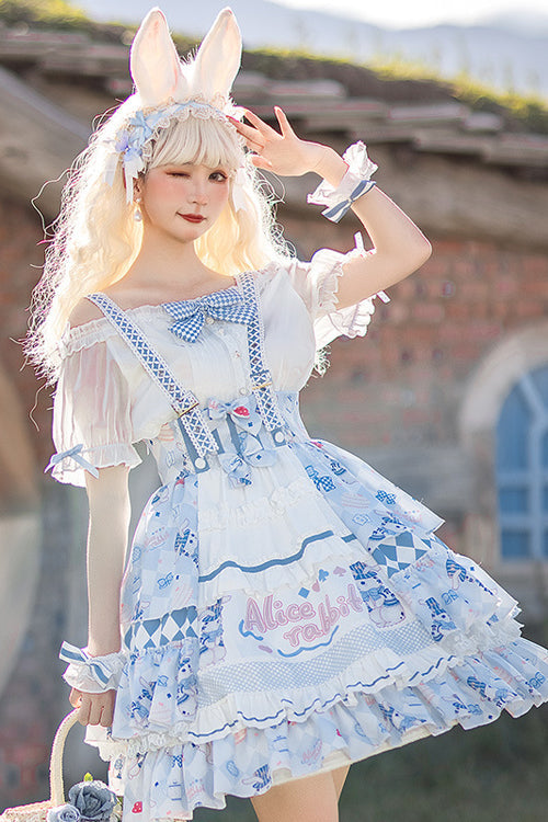 Azure Alice Rabbit Print Multi-Layered Sweet Lolita JSK Gown