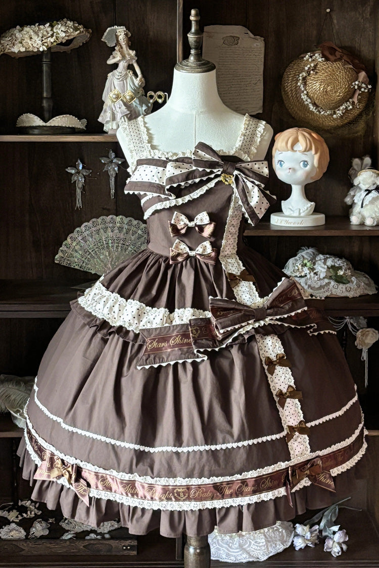 Chocolate Panda Gift Square-Collar Sleeveless Ruffled Bow Asymmetric Sweet Lolita JSK