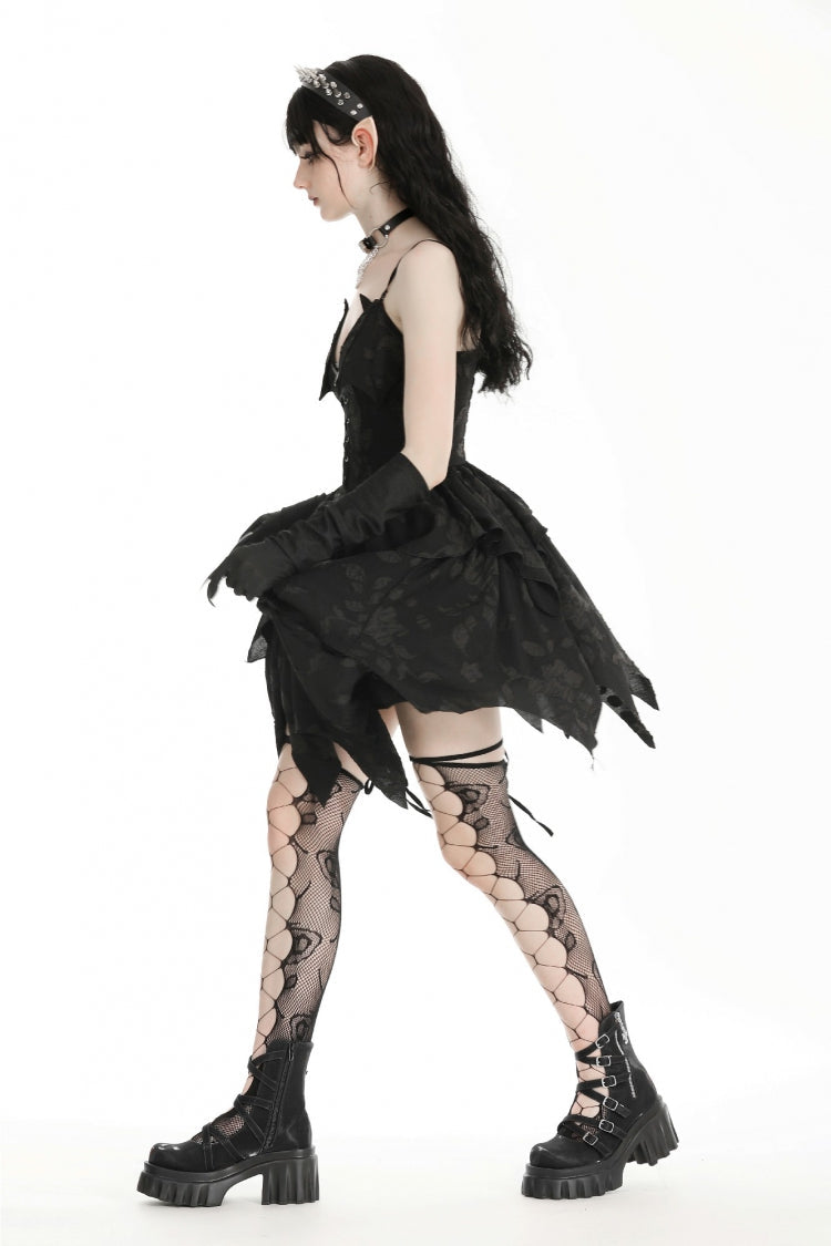 Halloween Printed Irregular Gothic Slip Dress with V-Neck