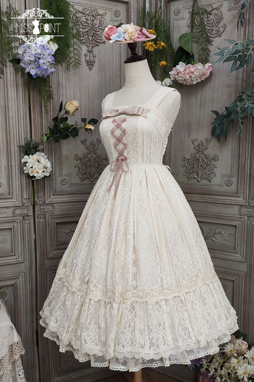 Ivory Solid Vintage Rose Multi-Layer Embroidered Ruffled Sweet Lolita JSK