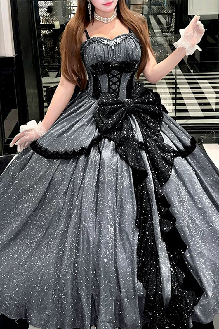 Asymmetric Glitter Bow Jsk Dress - Galaxy of Fallen Tears