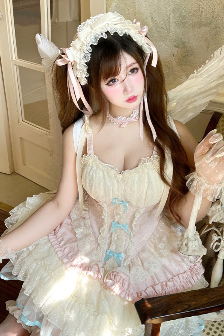 Pink Multi-Layered Ruffled Bow Lace Ballet Sweet Lolita Dress