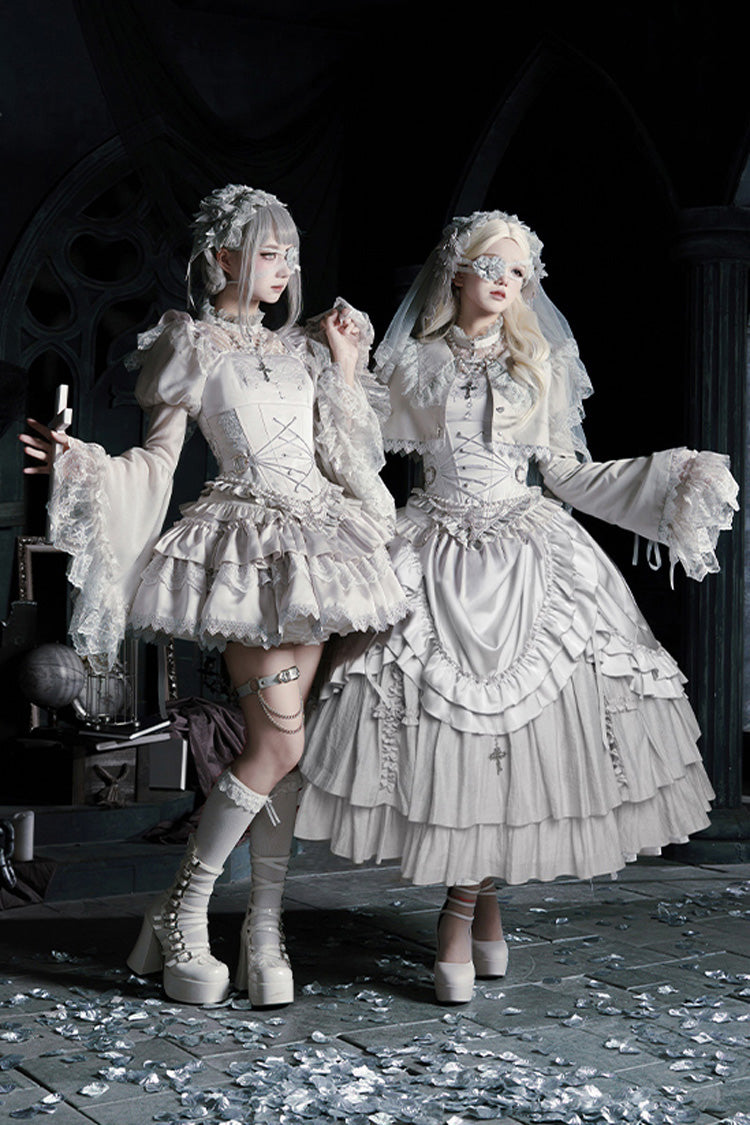 Bionic Doll Square Collar Gothic Lolita Corset Set with Multi-Layer Ruffles, Long Skirt