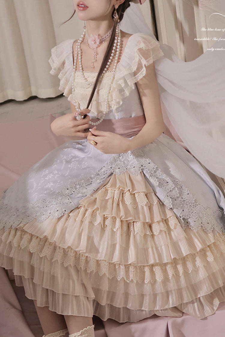 Multi-Color Cream Layers Asymmetric Sweet Lolita JSK Dress - Ruffled Cardigan
