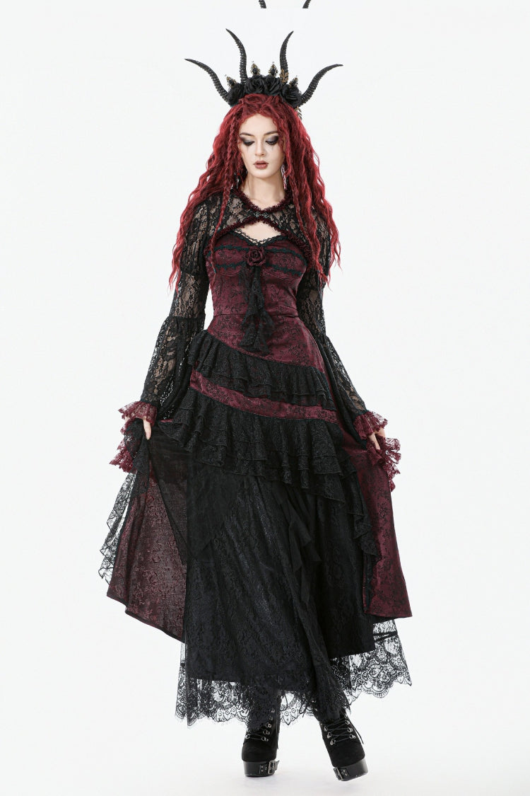 Rose Irregular Multi-Layered Lace Ruffled Gothic Slip Dress Wedding Dress