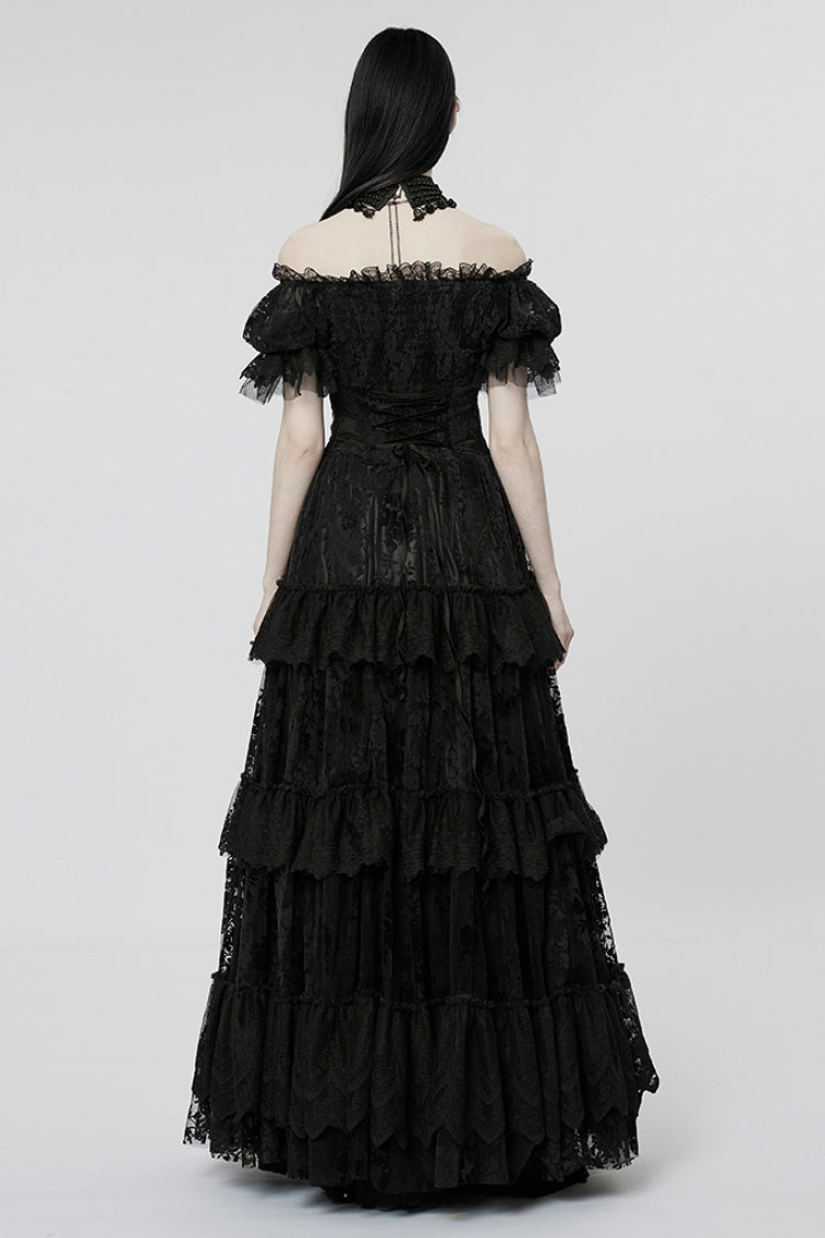 Gothic Dress with Puff Sleeves and Ruffle Lace