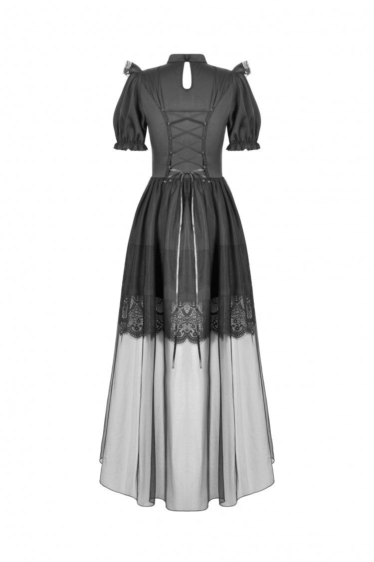 Chiffon Gothic Wedding Dress with High-Low Hem and Layers