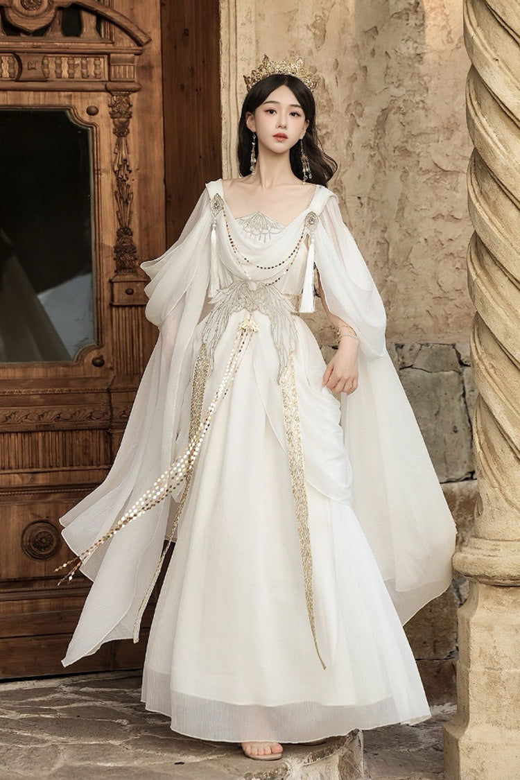 White Sleeveless Ruffled Gothic JSK Dress Set