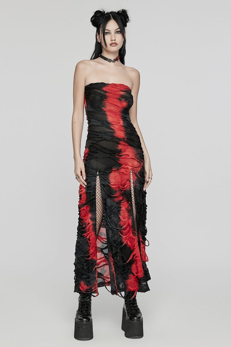 Scarlet & Black Contrast Print Ripped Gothic Dress