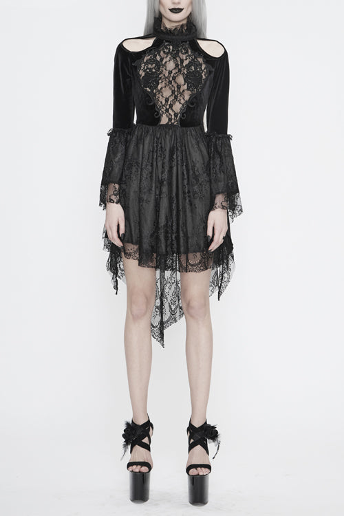 Gothic Dress with Off-Shoulder Beaded Embroidery Chest