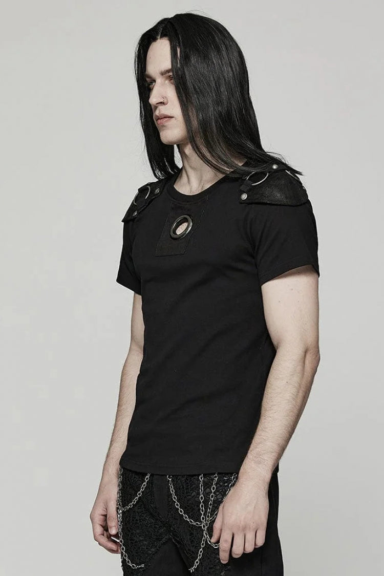 Steampunk Men's Tee with Detachable Shoulder Pads and Cutouts