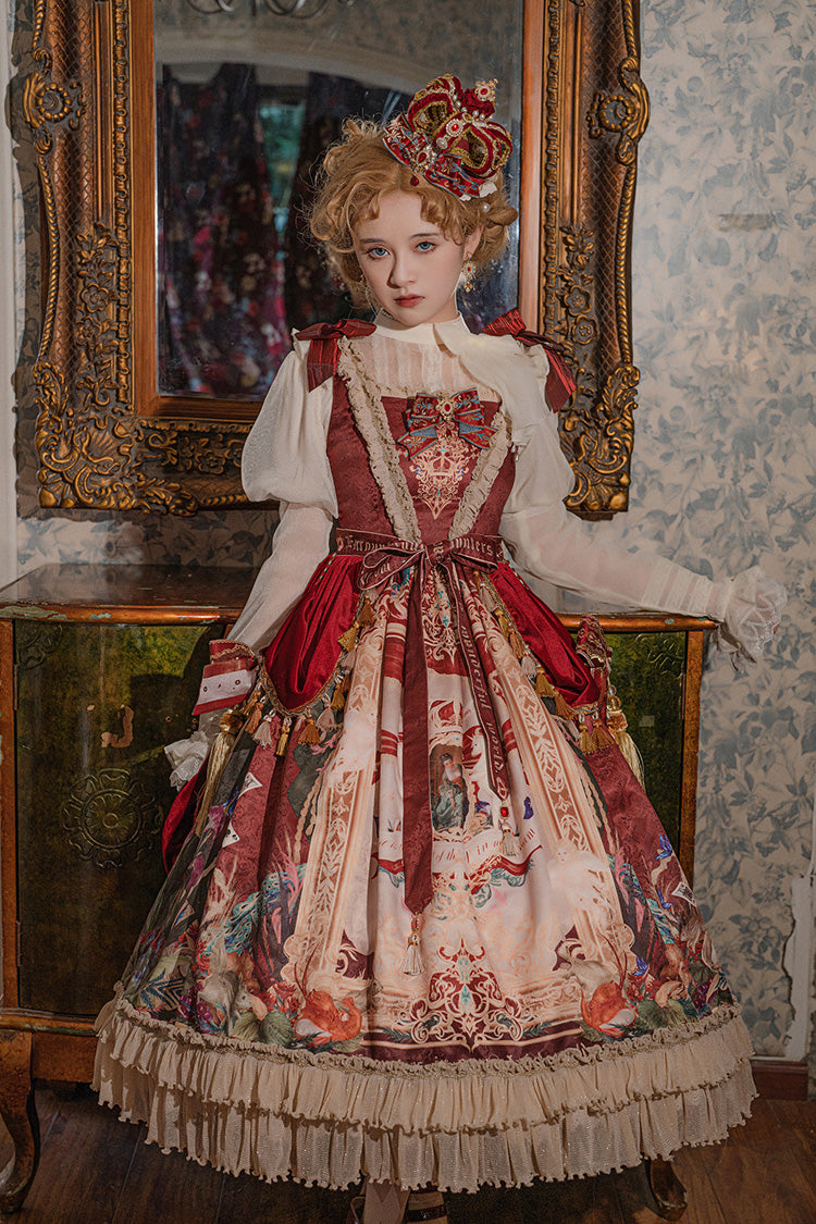 Red Kaleidoscope of Dreams Sleeveless Double-Layer Print Embroidery Bow Classic Vintage Gorgeous Jumper