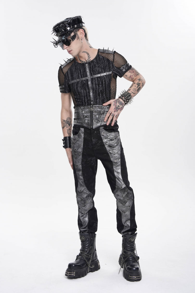 Studded Zippered Eyelet Punk Belt, Black Layered
