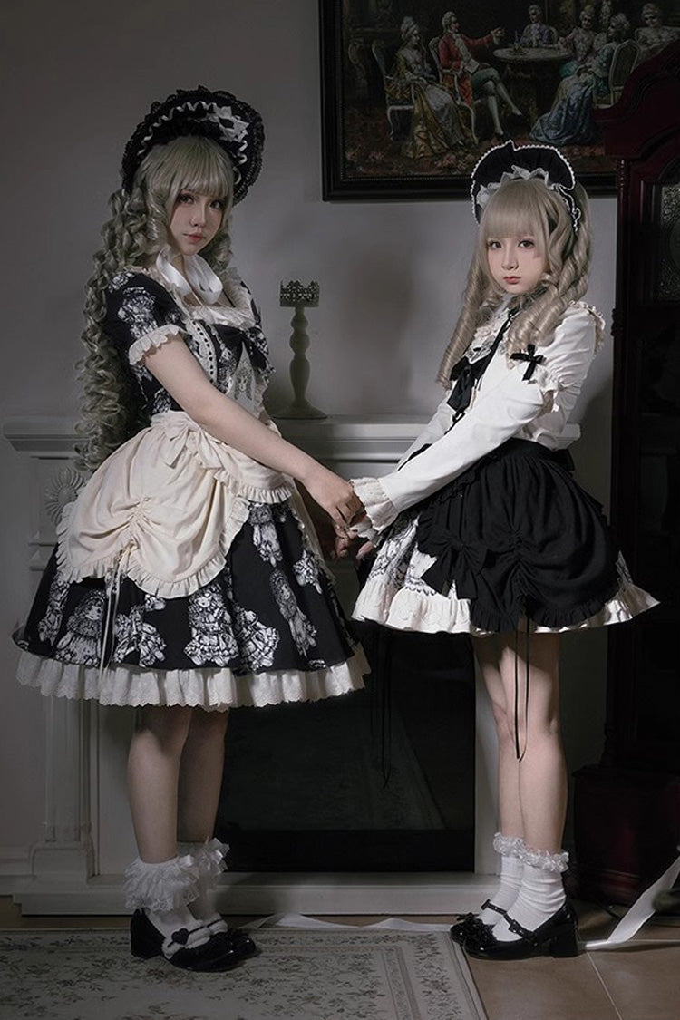 Gothic Doll Night Dress with Short Sleeves, Ruffles, and Bow