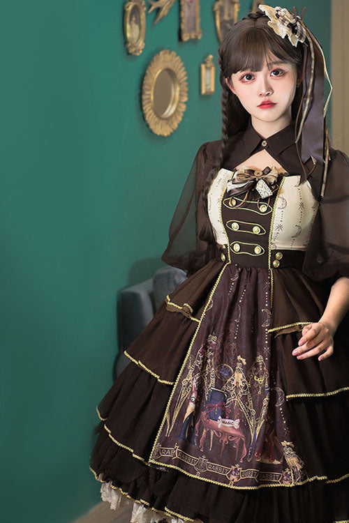 Chocolate Japanese Alchemist Theme Bowknot Multi-Layer Ruffled Classic Lolita JSK