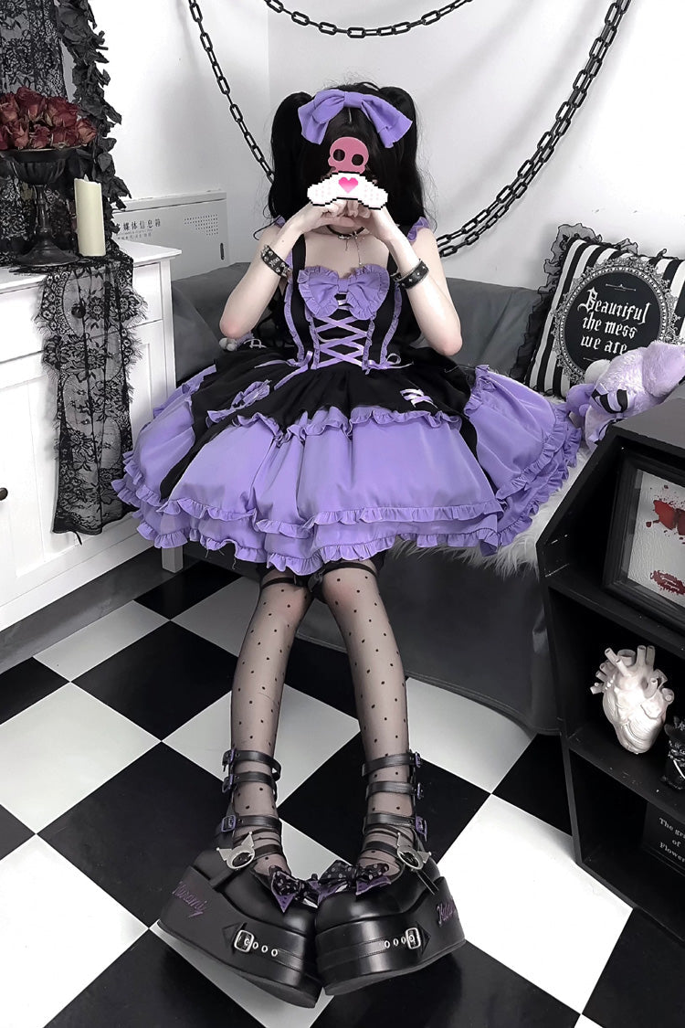 Black Purple Halloween Little Witch Sleeveless Double-Layered Ruffle Lace-Up Gothic Lolita Jsk Dress