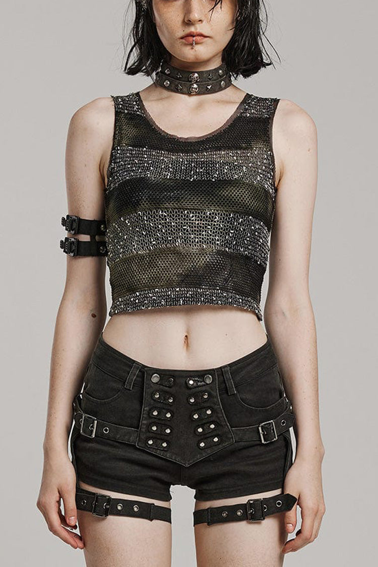 Hollow Slim Striped Round Neck Sleeveless Steampunk Vest