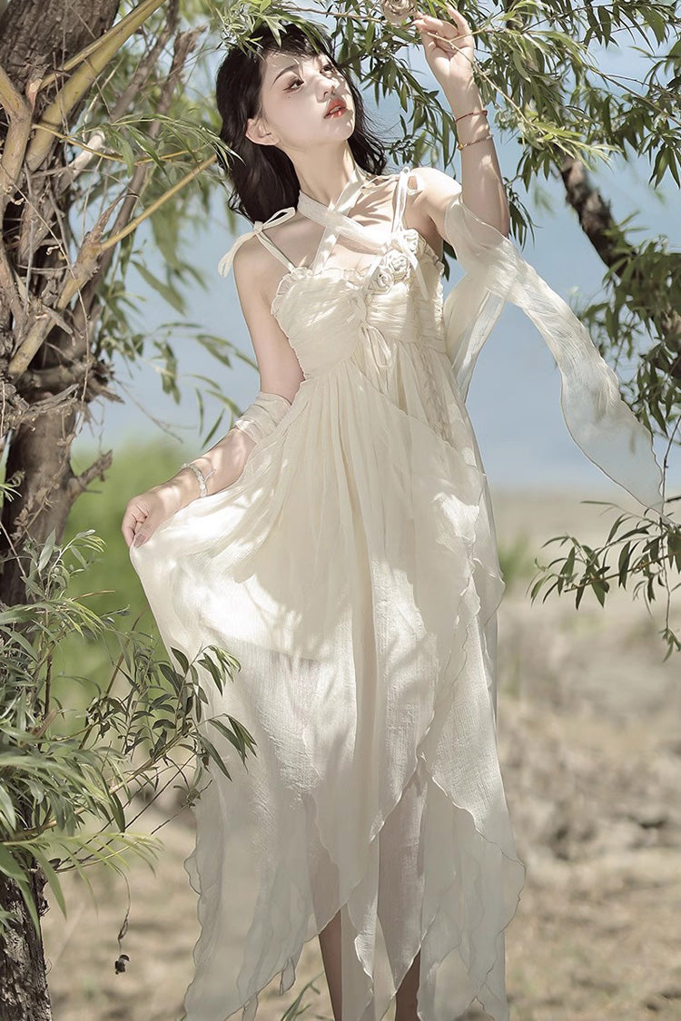 Ivory Sweet Lolita JSK with Bowknot Asymmetric Hem - Wanderer's Song