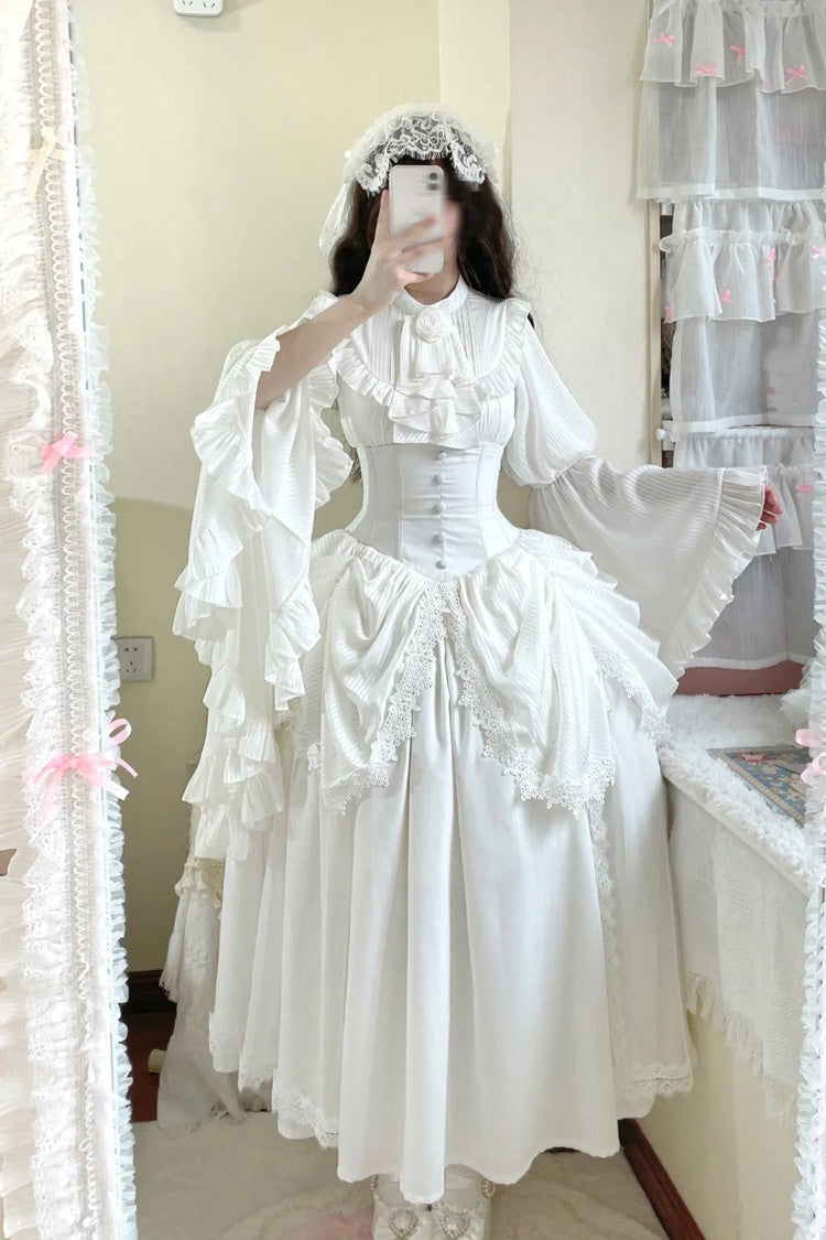 Ivory Long Hime Sleeve Gothic Skirt Set with Lace - Sleepwalking