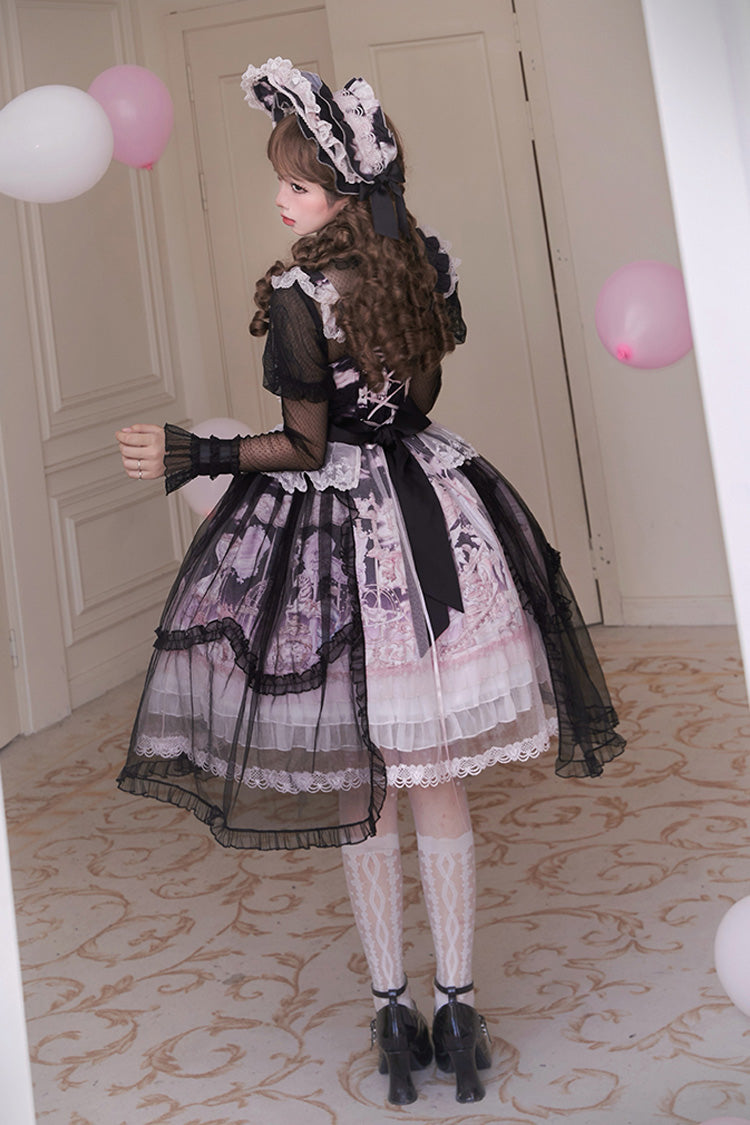Black Pink Multi Print Ruffle Bow Lace Sweet Gorgeous Lolita Jsk Dress