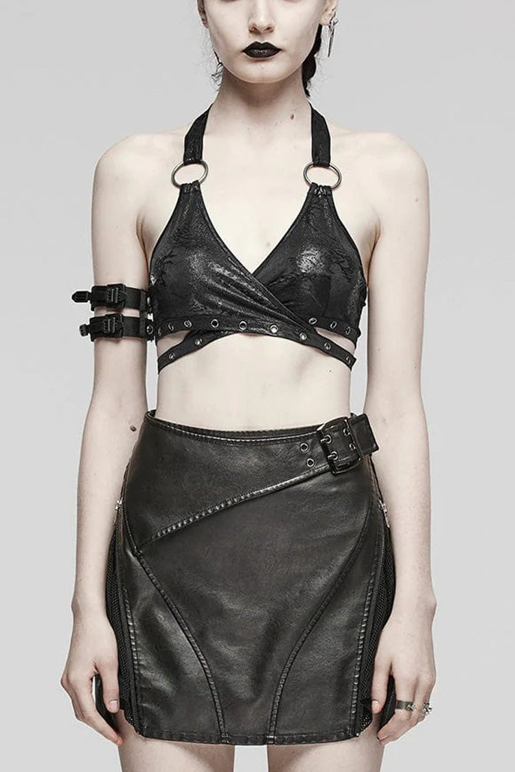 Women's Steampunk Halter Corset with Ring Accents and Lace-Up Front in 2 Colors