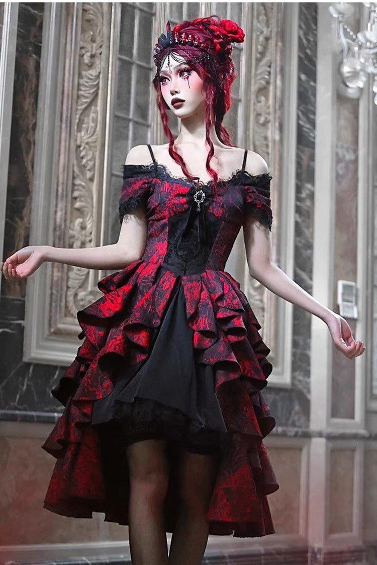 Crimson & Noir Hades Feast Print Ruffle Cardigan Lolita Dress