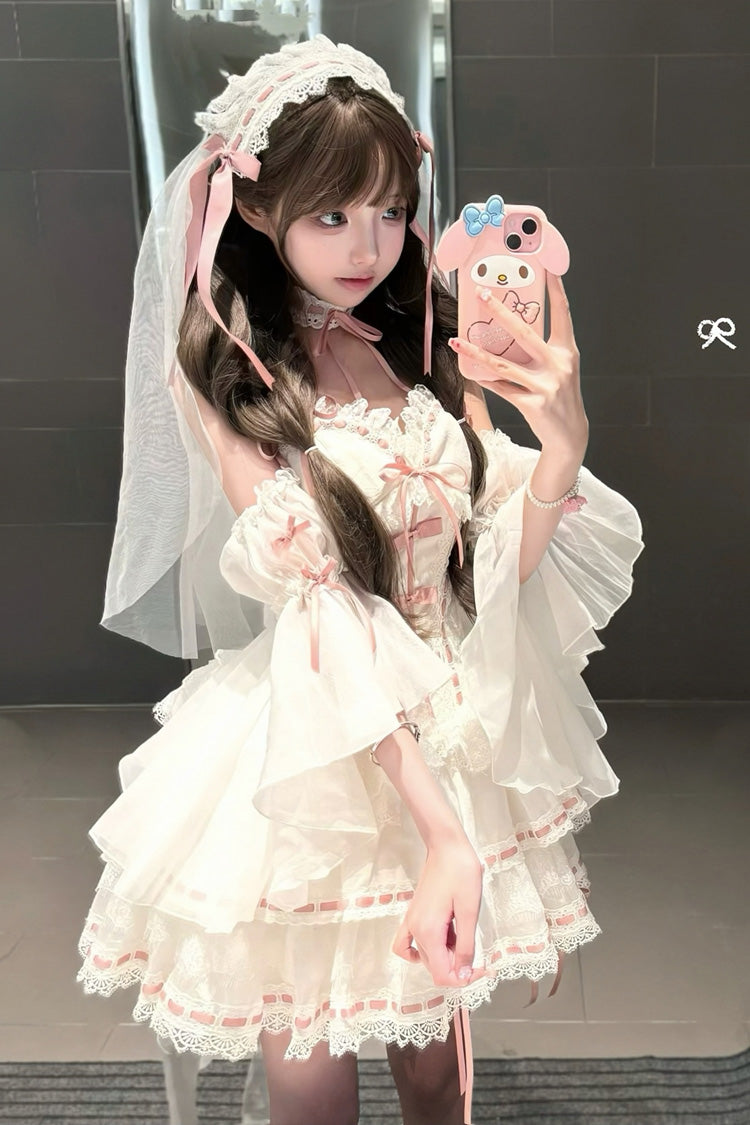Ivory Detachable Trumpet Sleeve Bow Lace Sweet Coord