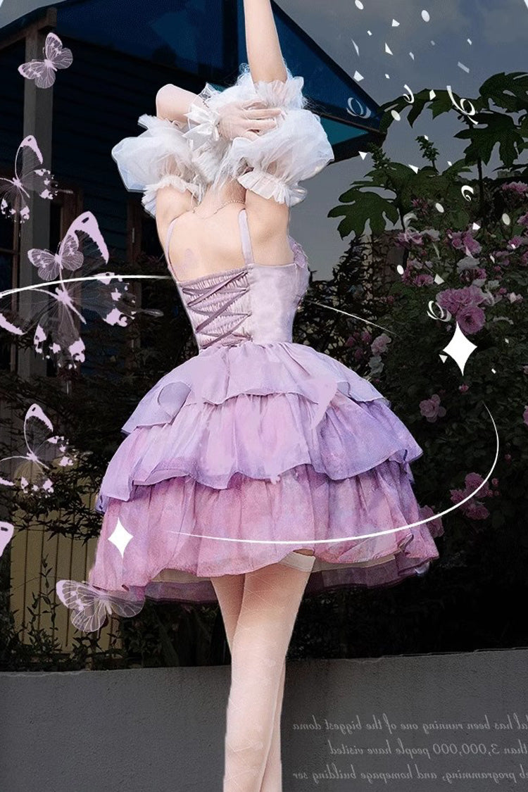 Purple Gradient Oil Painting JSK with Triple Ruffles