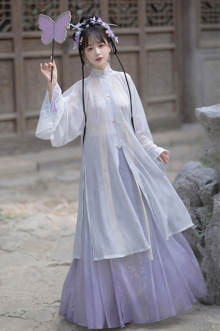 Lilac High-Waisted Embroidered Hanfu Full Set with Long Sleeves