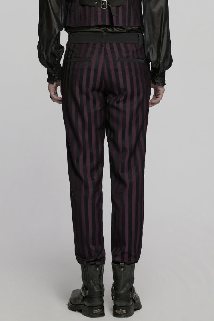 Crimson & Noir Striped High-Rise Gothic Trousers for Men