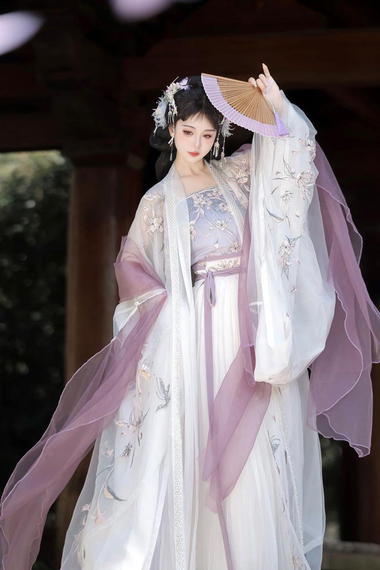 Violet Qing Dynasty Embroidered Ruffled Hanfu Set