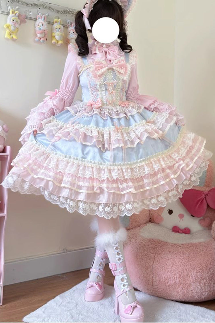 Sweet Lace JSK Dress with Ruffle Bow in Blue