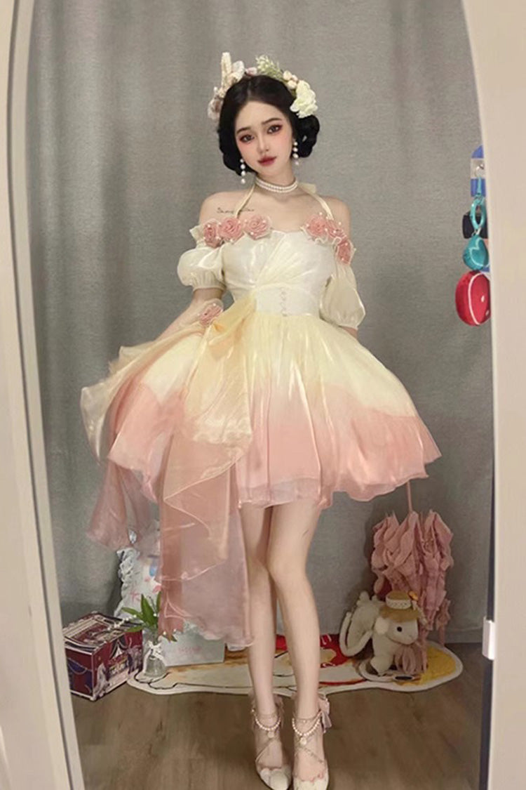 Mini Bowknot Strawberry Princess Sweet Jsk Dress - Gradient