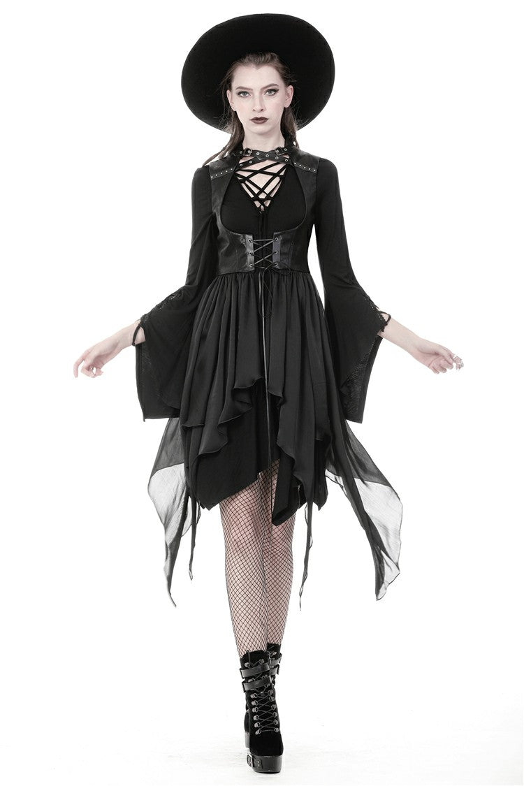 Punk Jacket with Cut-Out Chest Irregular Hem Lace-Up Buckles