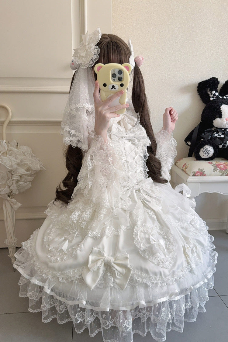 Ivory Sleeveless Embroidered Lace-Up JSK Dress - Sweetheart