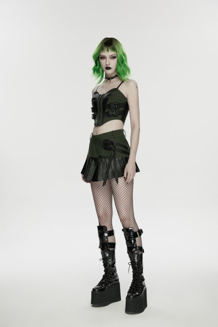 Spliced Lace Lace-Up Slim Color-Blocked Corset - Punk