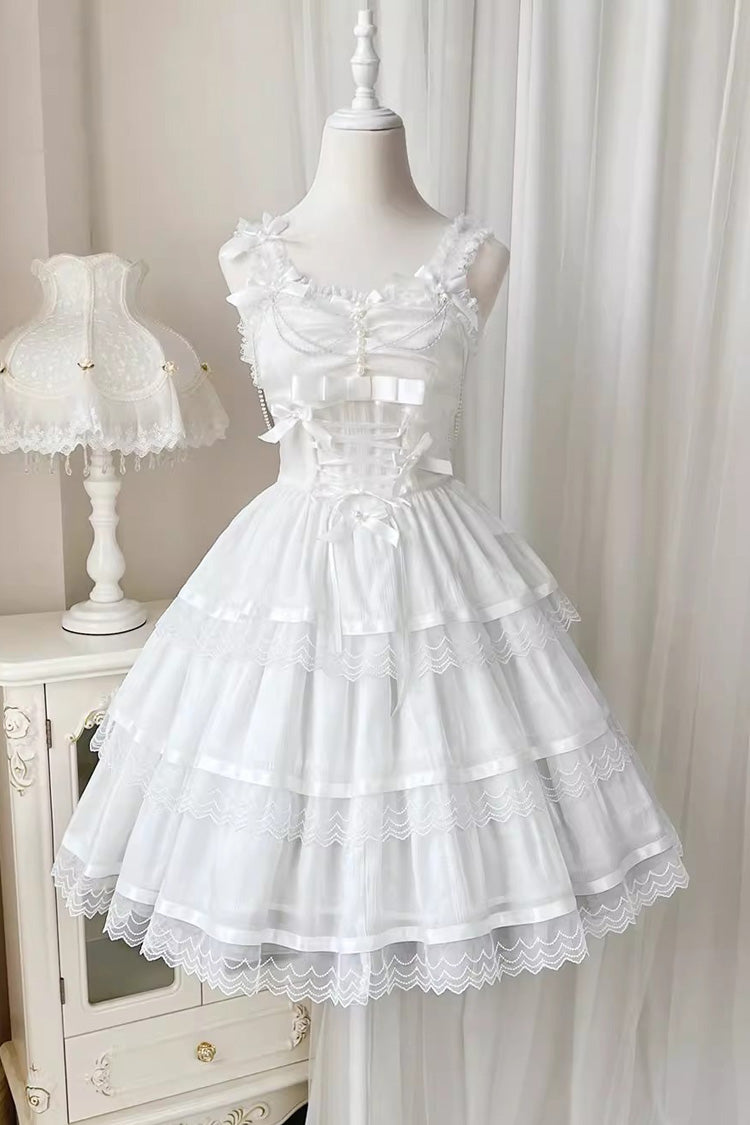 Ivory Sleeveless Multi-Layer Ruffle Bow Sweet Lolita JSK