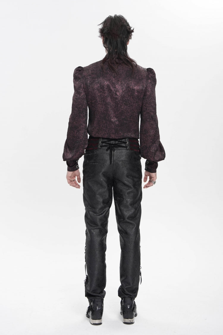 Scarlet Lapel Lantern Sleeve Jacquard Bow Men's Gothic Shirt