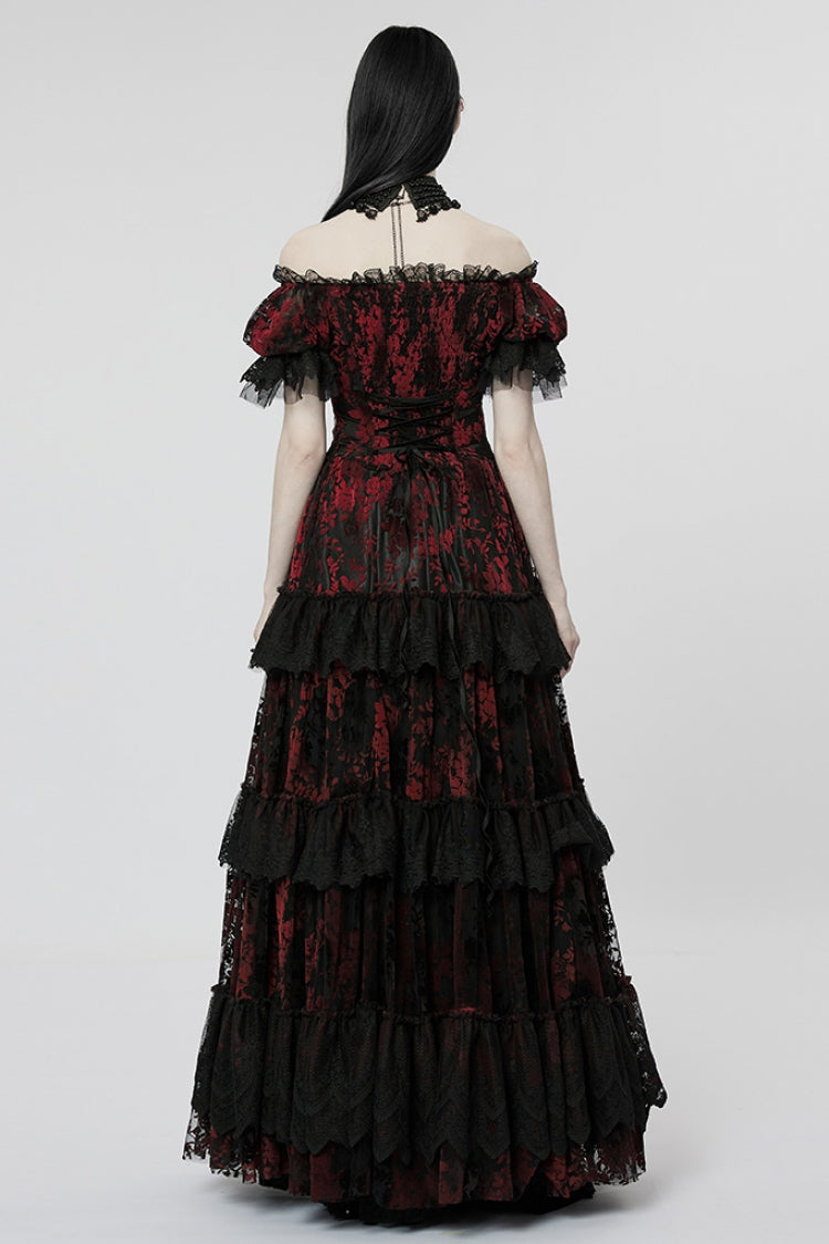 Gothic Dress with Puff Sleeves and Ruffle Lace
