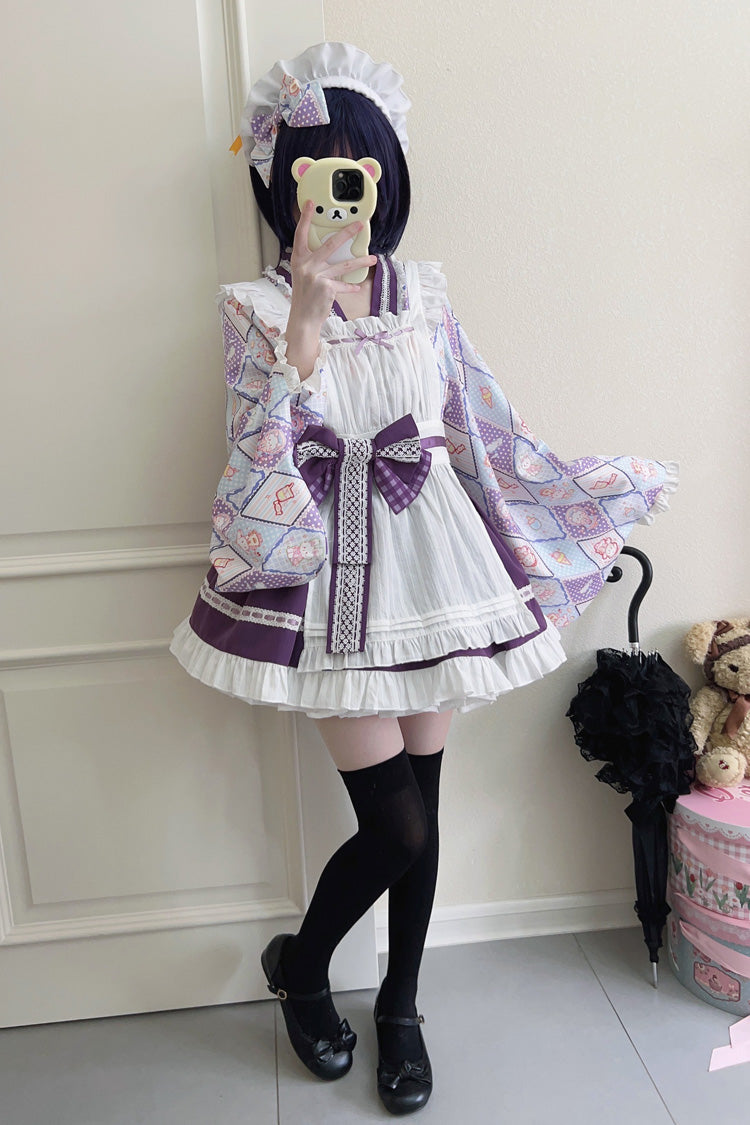 Showa Sweet Pet Japanese Maid Lolita Dress with Ruffle Bowknot