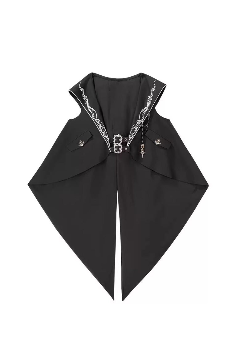 Embroidered Prince Ouji Vest and Shorts Set in Black