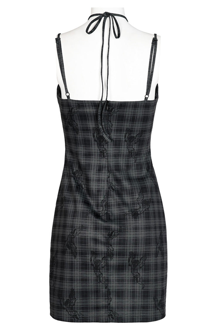 Grey Knit Hollow Drawstring Bodycon Halter Punk Dress