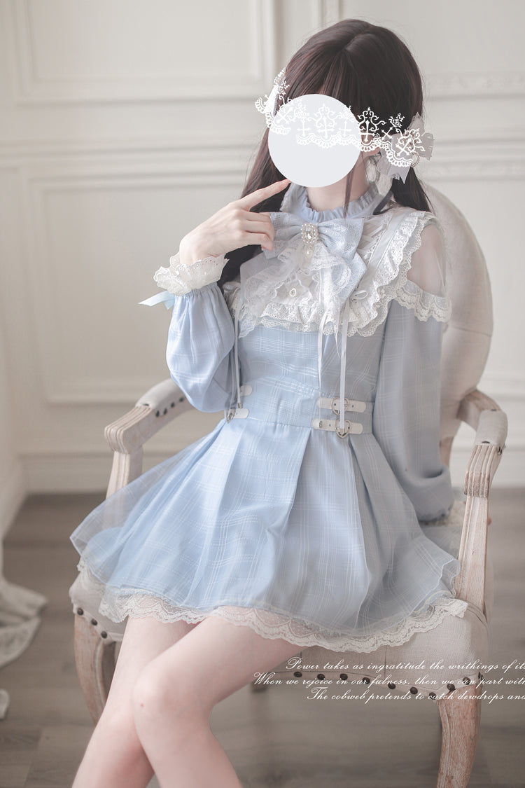 Aqua Angel Heartbeat Bow-Detailed Lace Jirai Dress