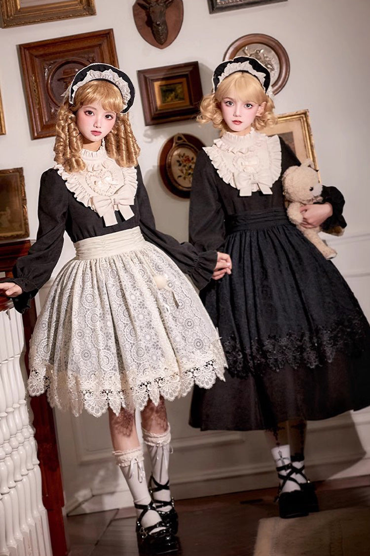 Black Long Sleeve Bow Lace Vintage Dress - Twilight Choir