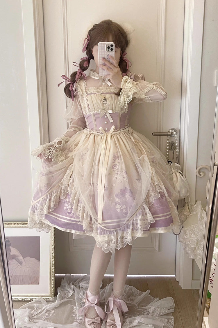 Ballet Rabbit Print JSK Dress with Doll Design, Sweet Lolita