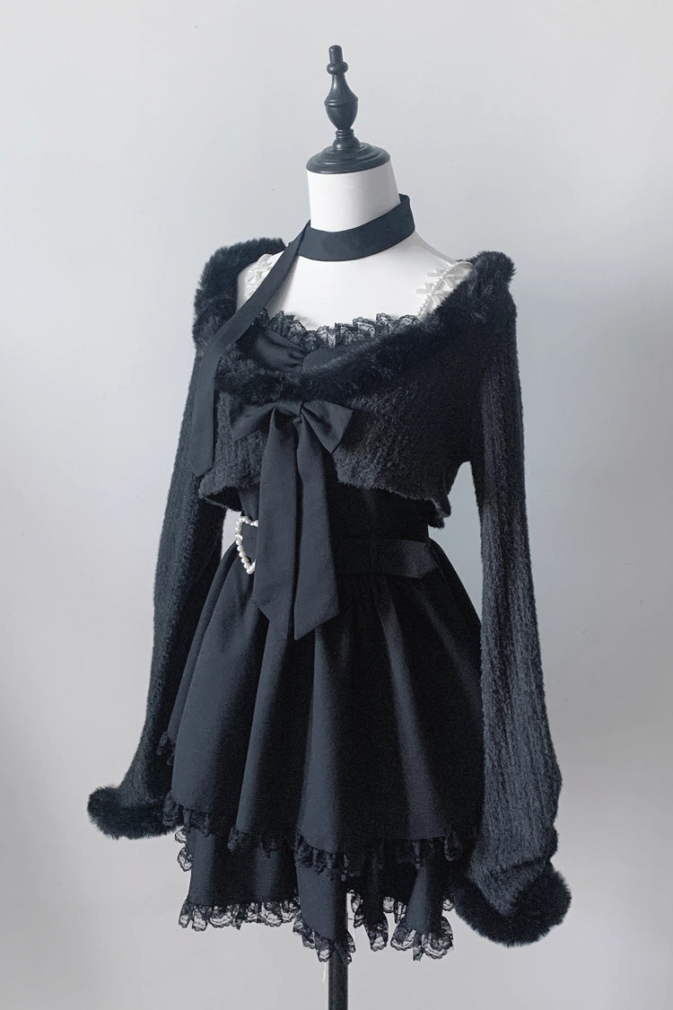 Printed Lace Long-Sleeve Jirai Kei Dress Set - Stardust Oath